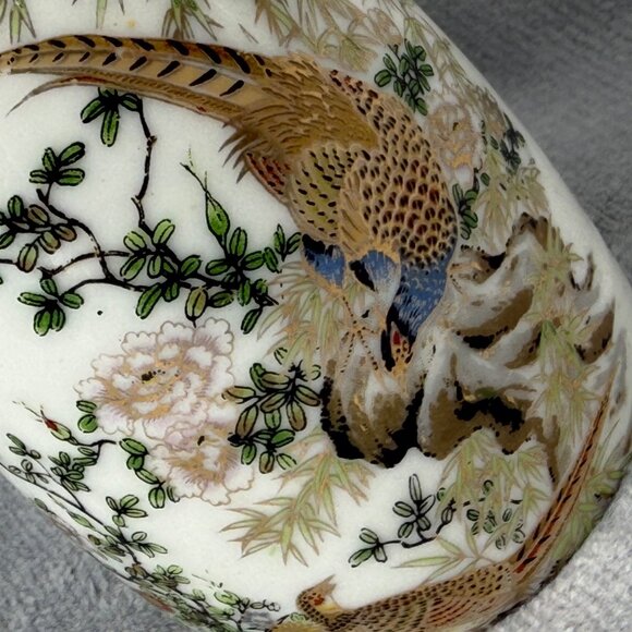 Japanese Ceramic Sake Bottle with Painted Pheasant & Floral Design. Bud Vase Use - Picture 6 of 16